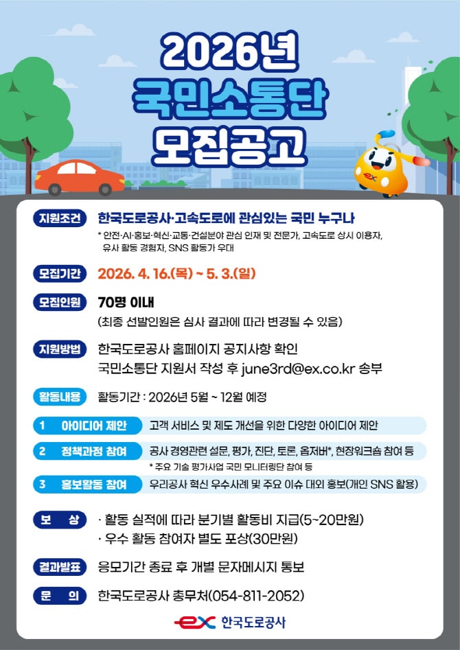 한국도로공사,  5월 3일까지 국민소통단모집
