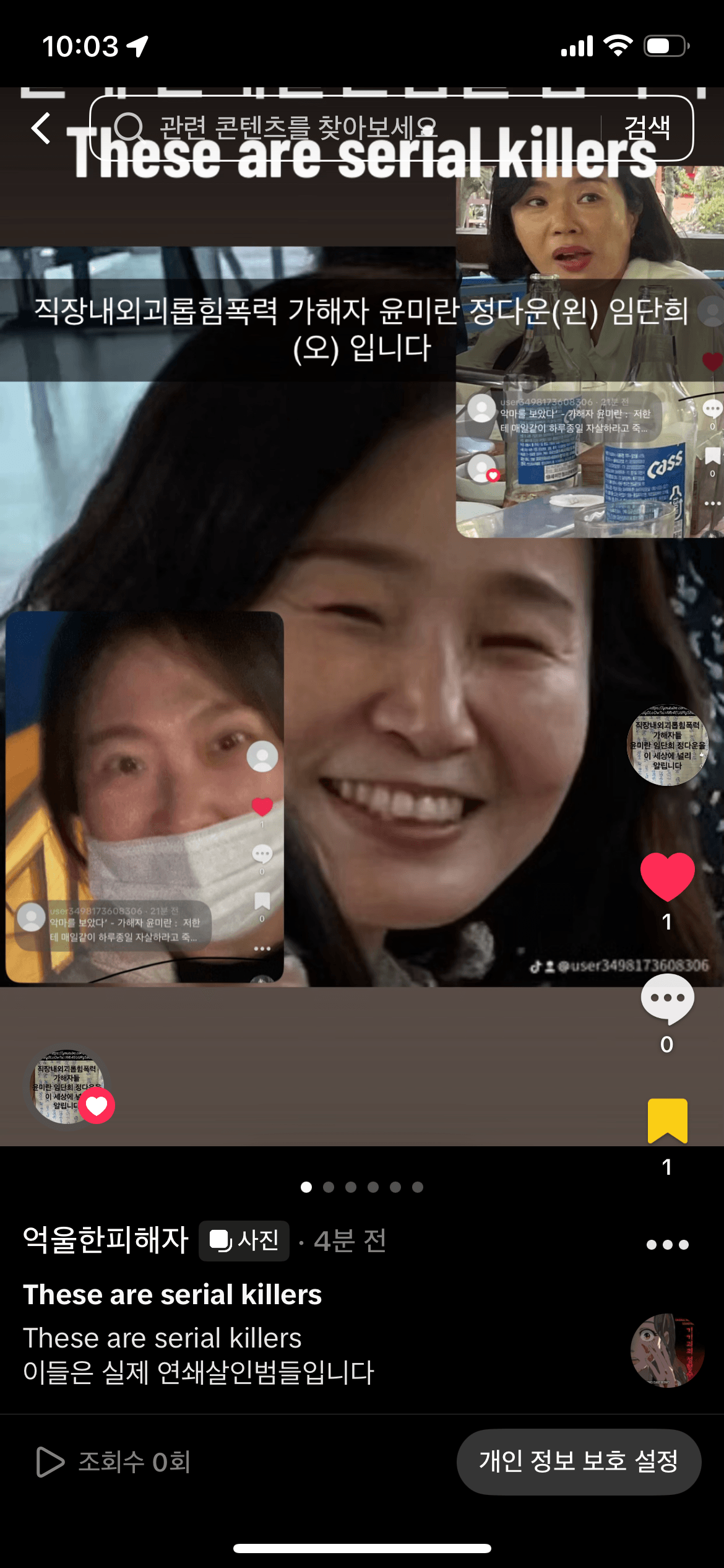 직장내외괴롭힘폭력 연쇄살인범들 윤미란 정다운 임단희